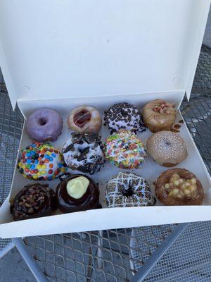 Dozen donuts outside