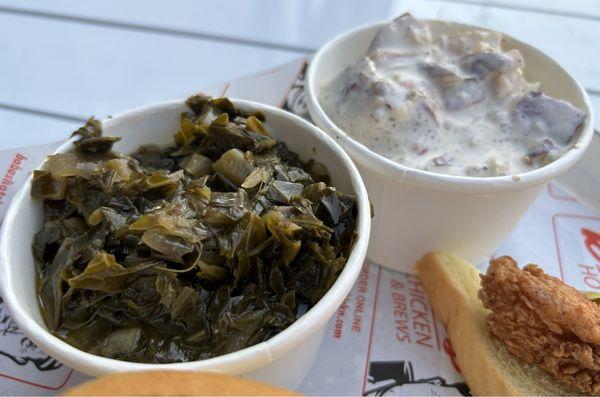 Collard greens and potato salad