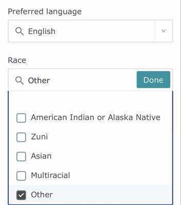 Here's Bieter eye center's racial categories...