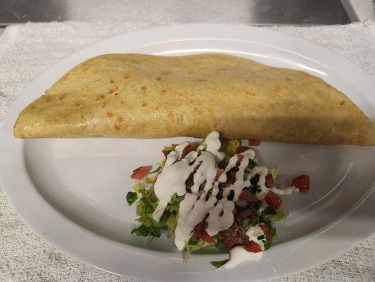 Quesadilla Mexicana, our popular handmade corn tortilla quesadilla with a salad on the side. Your choice of meat, vegetarian option avail.