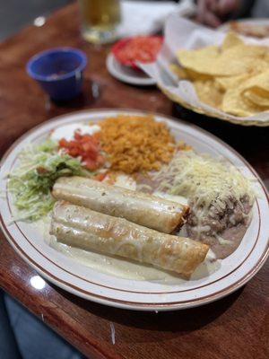 Chimichangas, rice & beans