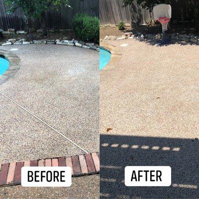 Before and after pool area pressure wash