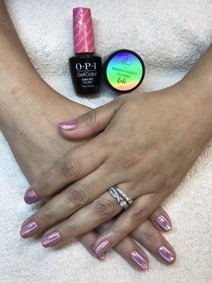 Holographic Nails on pink gel