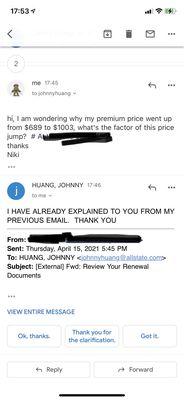 Rude reply from Johnny Huang