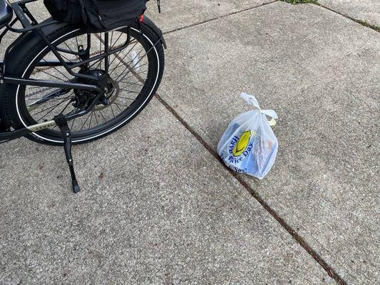 Nicely packaged. Perfect for takeout pickup with a bicycle right on Madison's bike lanes