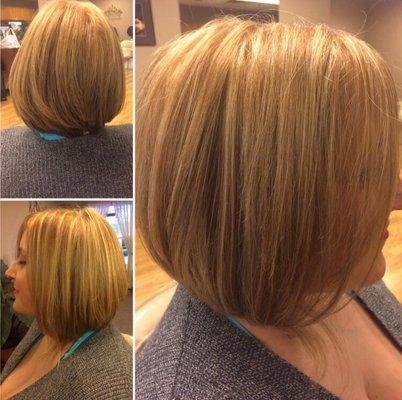 Fresh blonde, and cut for spring! Done by the owner Kathie