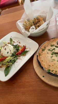 Burrata Salad, Curds and Rabbit pot pie