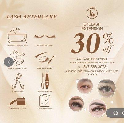 You will get 30%off on your first visit (lash extensions)