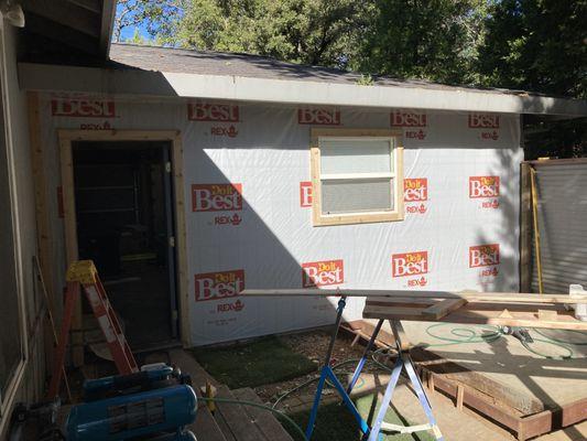 Trim and tyvek before siding