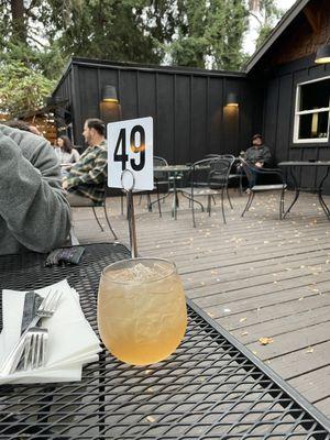 Watermelon drink with patio view