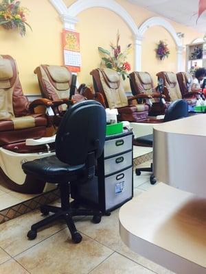 Pedicure Chairs with remote controls that give a nice massage.