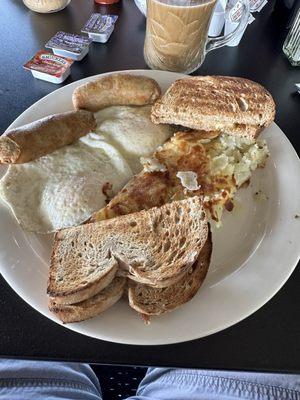 2eggs over medium. With Sausage and hashbrowns