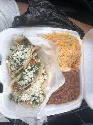 3 tacos, rice & beans