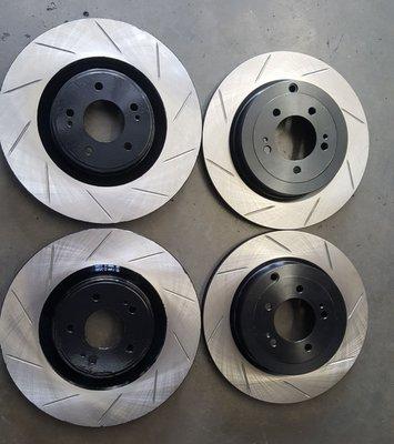 High carbon iROTORS Slotted rotors installed for a 2013 Lancer Evolution!