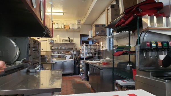 Inside kitchen where the pizza magic takes place