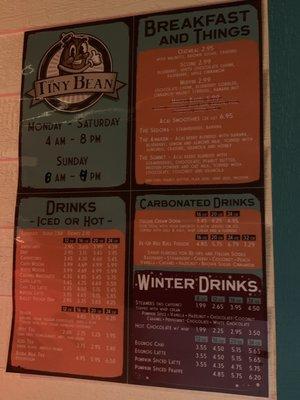 Menu and hours