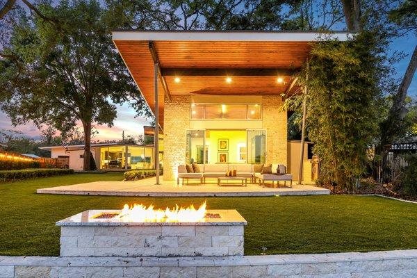 Patio, fire pit, and artificial turf