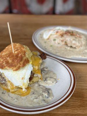 Reggie Deluxe* and Biscuit with House Made Sausage Gravy