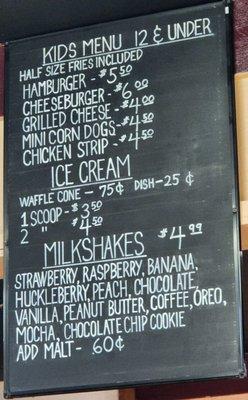 ice cream menu