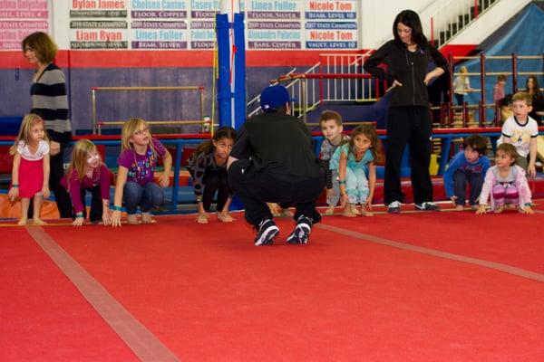 Kids raced back and forth across the mats, crab walking, bear crawling, etc. Great way for them to get out energy!