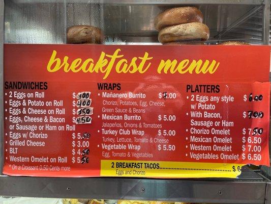 Breakfast Menu as of 2/2/22