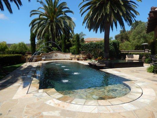 Rancho Santa Fe pool with decorative sprinklers