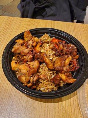 2 combo plate with boubon chicken, Peking chicken, and fried rice