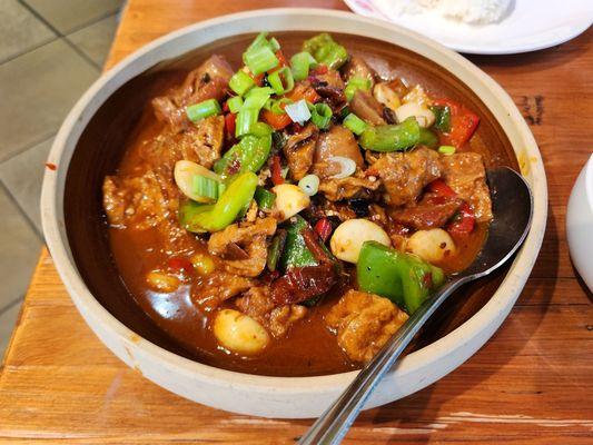 Braised Pork Belly with Fried Tofu Puffs