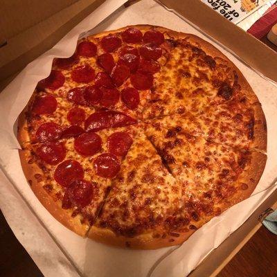 Half pepperoni and half plain, an excellent pizza