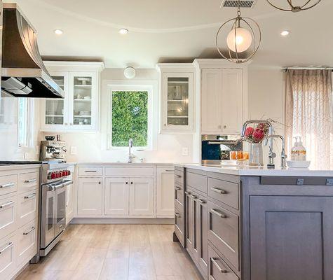 Walnut Island with Inset Custom Cabinetry.