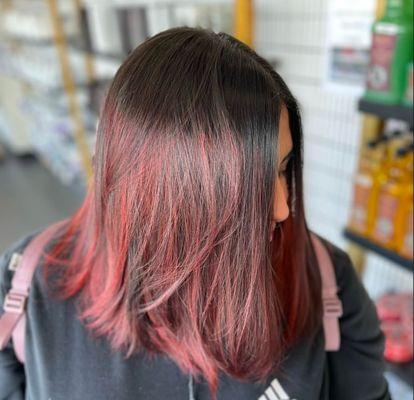 Red ombré on virgin hair while in cosmetology school