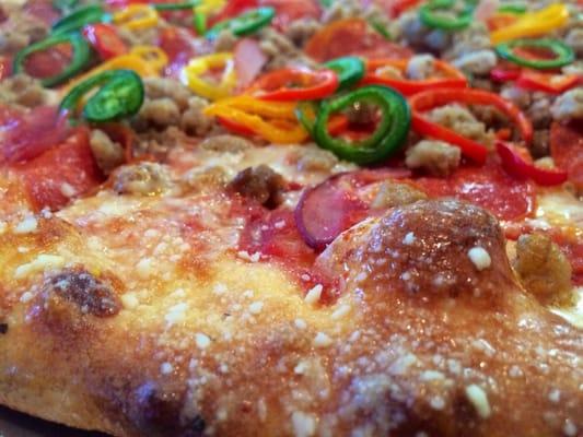 Garlic Butter and Parmesan Cheese crust close up.