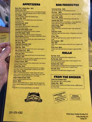 Game Day Grill Menu - Front