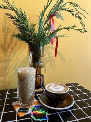 Mint Condition (holiday menu item) and a gingerbread latte