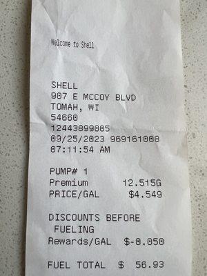 9/25/23 - premium $4.54/ gallon