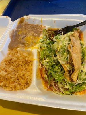 Crispy taco, cheese enchilada w/rice & beans.