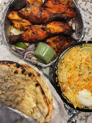 Tandoori Chicken Goat Biryani Cheese Kulcha Bread