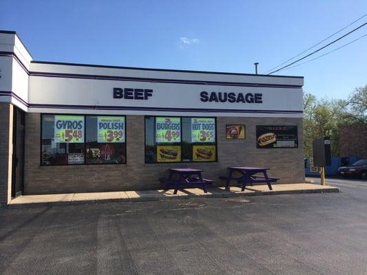 Outdoor seating right by the entrance.