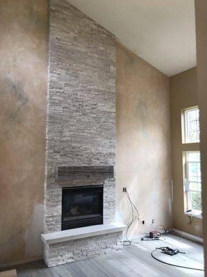 Ledge stone fireplace