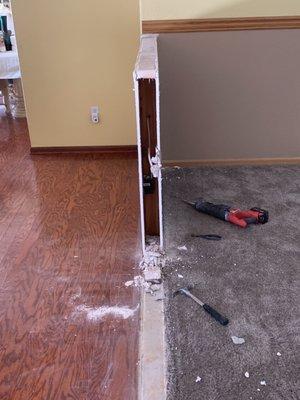 A before view of the decorative separation wall in my living room.