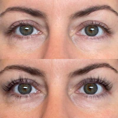 Before & After photo of my lash lift & tint