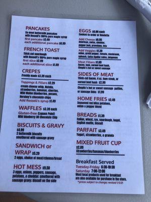 Breakfast menu 7-3-21