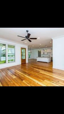 Open floor plan. Antique heart of pine