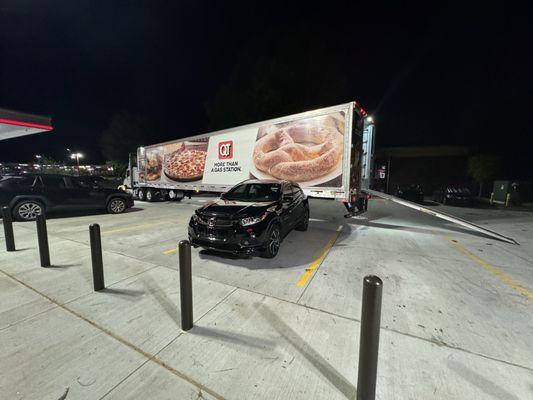 My car blocked in the parking lot.