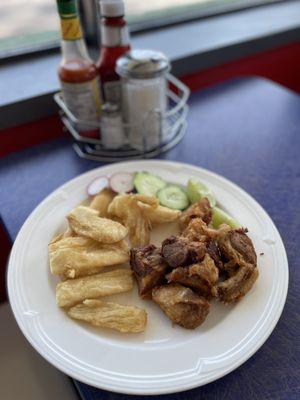 Fried Yuca (Cassava) with Fried Pork