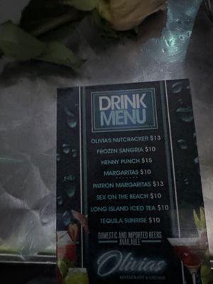 The drink menu @ Olivia's restaurant & lounge