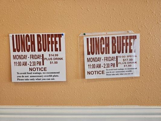 Buffet prices as of Sep 1, 2023.