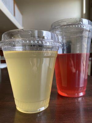 White Peach & Raspberry Kombuchas. 12 and then 20 ounce cups.