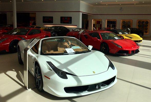 Mostly used Ferrari's, but also a few new models inside the large showroom.