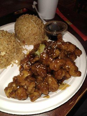 Sesame chicken with fried rice